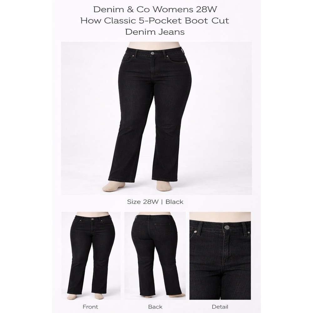 Denim & Co Womens 28W How Classic 5-Pocket Boot Cut Denim Jeans Black A23620 NWT